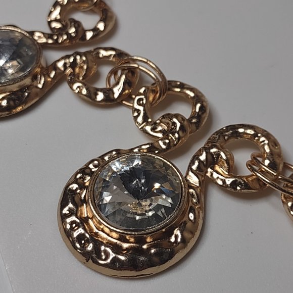 Pretty Gold Tone Metal And Clear Plastic Necklace Adjustable 18.5 To 20.5 Inches - Picture 5 of 11